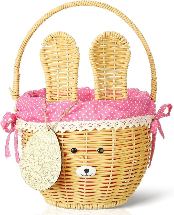 Wicker Easter Basket Wicker Picnic Basket with Tag Empty Rattan Bunny Basket with Handles & Liner... | Amazon (US)