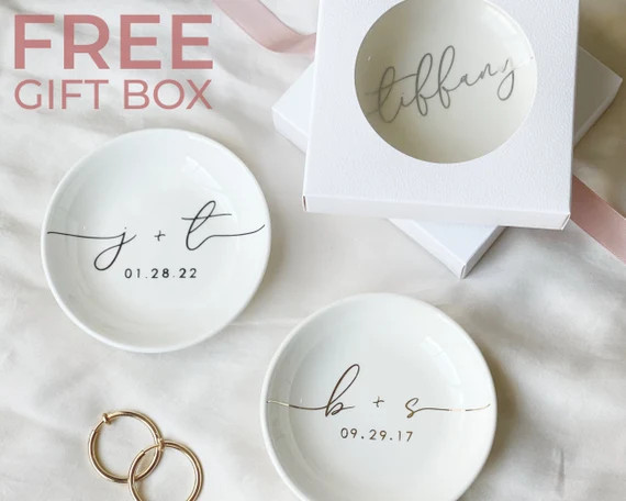 Personalized Engagement Gift Initial Date Ring Dish Gift for - Etsy | Etsy (US)