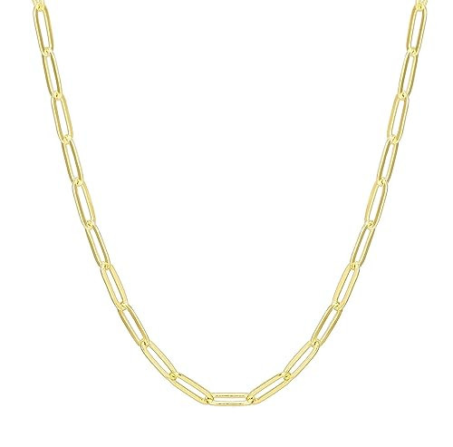 PAVOI 18K Yellow Gold Plated Paperclip Chain Necklace | Adjustable Necklaces for Women (Paperclip-L, Vermeil - Yellow) | Amazon (US)