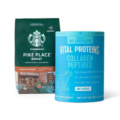 Starbucks 12oz Pike Place Medium Roast ground Coffee + Vital Proteins 20oz Unflavored Collagen Peptides Powder | Target