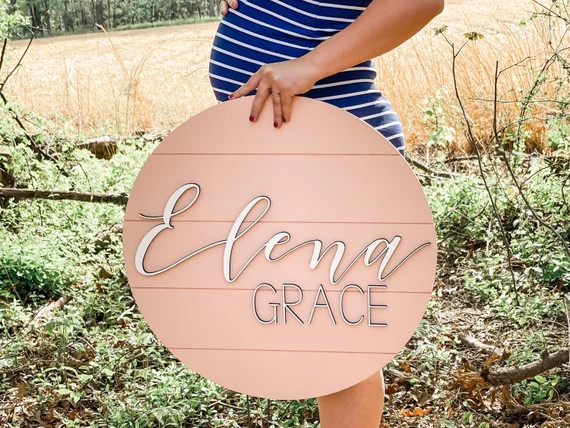Shiplap Round Nursery Name Sign | Custom Name Sign | Baby Shower Gift | Round Wood Name Sign | Ba... | Etsy (US)