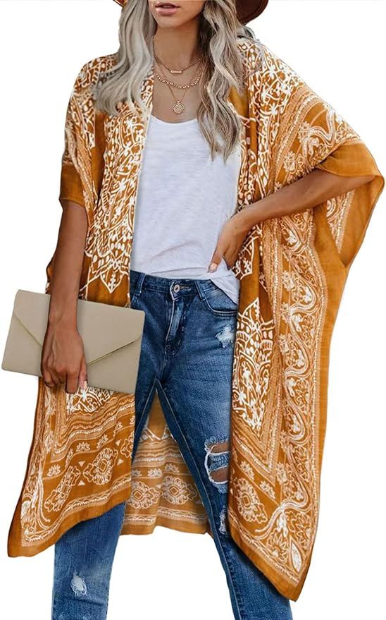 MayBuy Women's Soft Boho Kimono Cardigans Beach Swimsuit Cover Ups | Amazon (US)