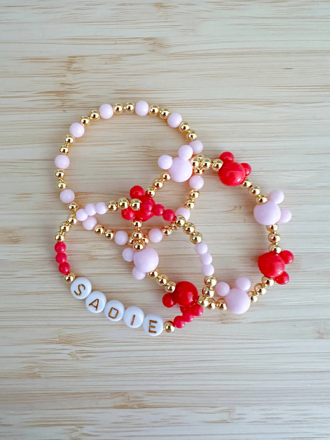 Minnie Pink and Red Bracelet, Disney Bracelets, Personalized Bracelet, Minnie Bracelet, Custom Br... | Etsy (US)