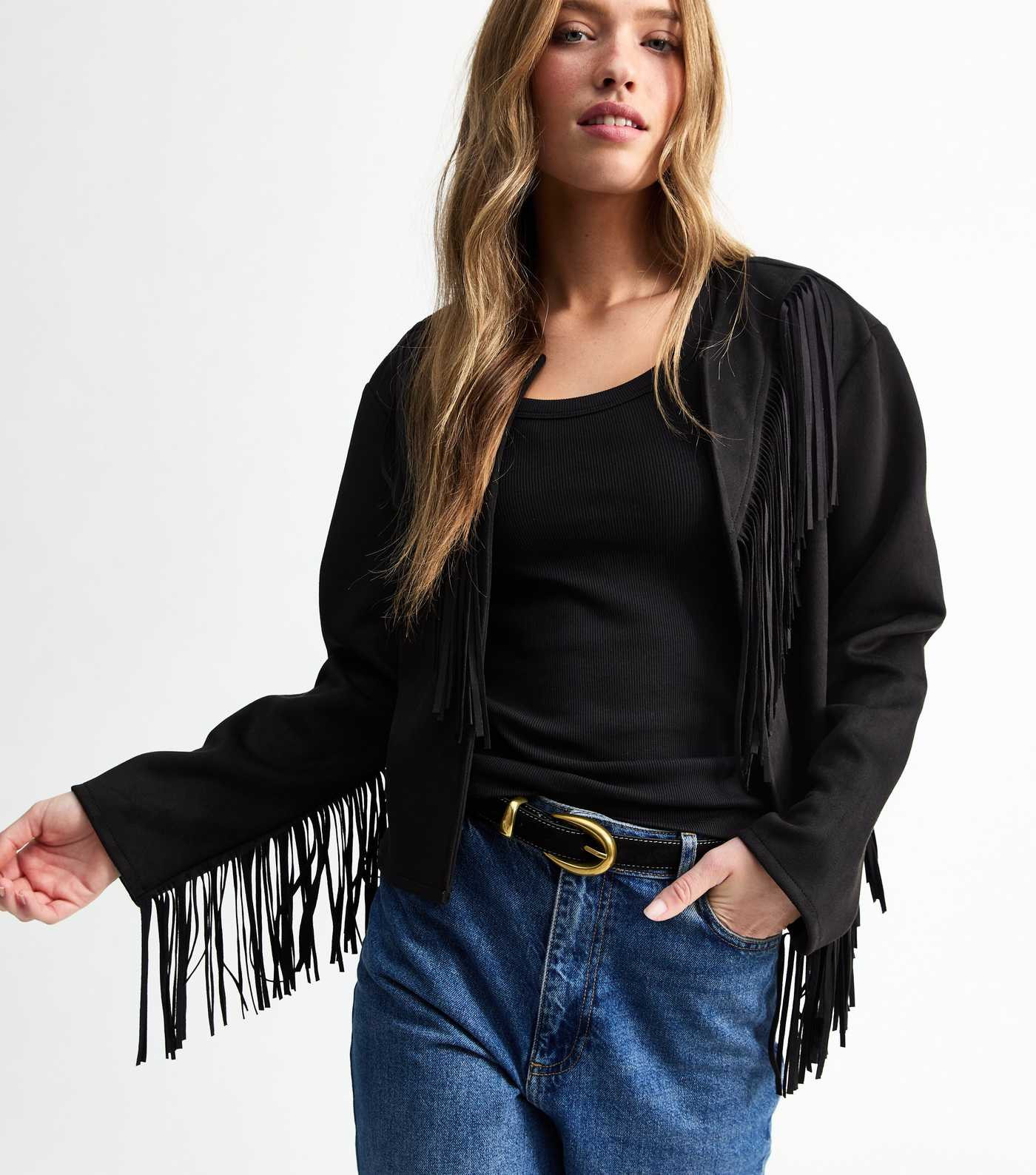 Black Faux Suede Contrast Stitch Belt | New Look | New Look (UK)