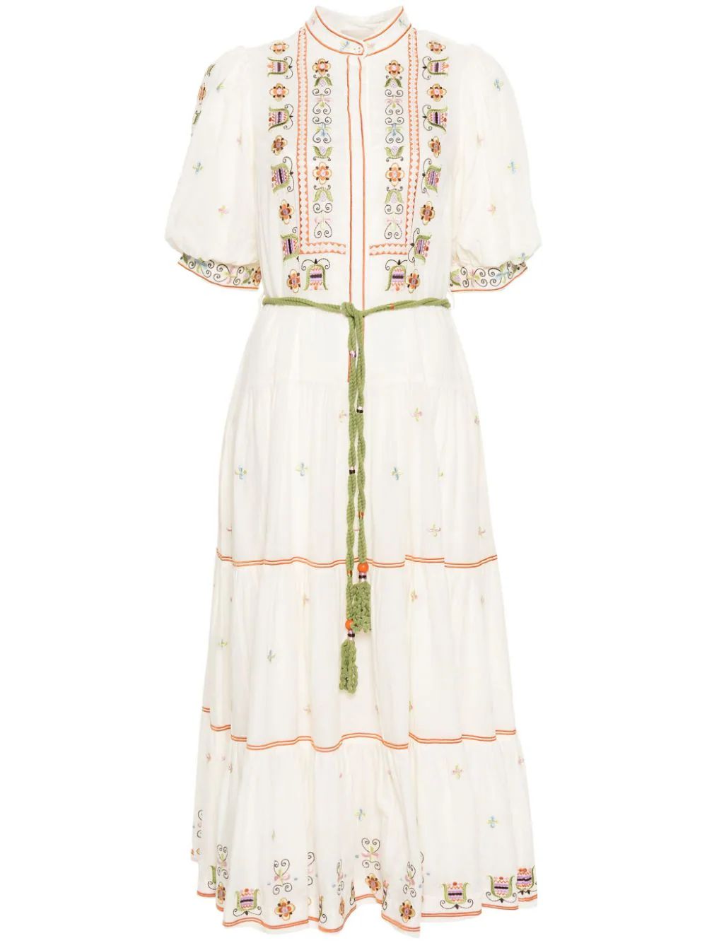 ALEMAIS Lovella floral-embroidered Midi Dress - Farfetch | Farfetch Global
