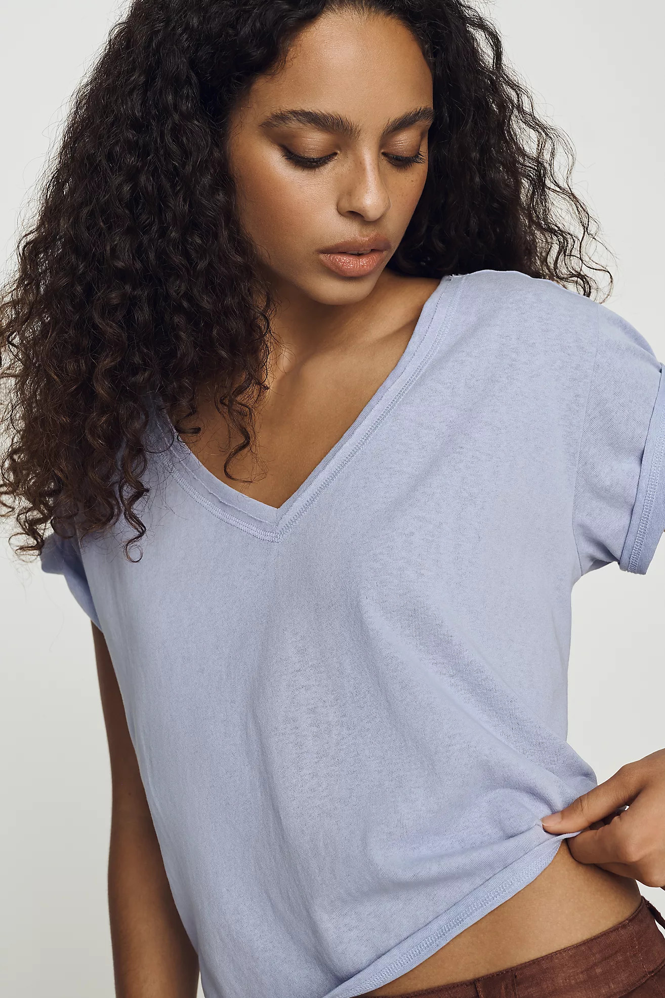 Pilcro V-Neck Cotton Blend Tee | Anthropologie (US)