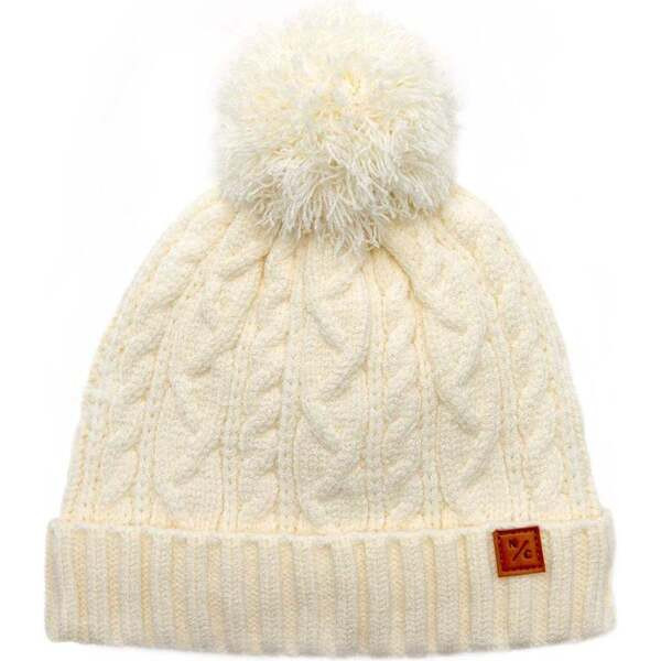 Cable Knit Pop Pom Hat, Winter White | Maisonette