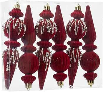 Burgundy Velvet Christmas Ornaments Set,6 Pack Plastic Shatterproof Christmas Ball Hanging Orname... | Amazon (US)