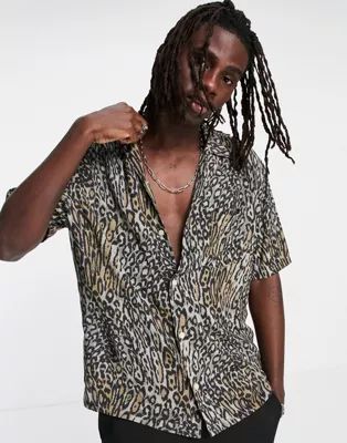 AllSaints meso animal print shirt in taupe | ASOS (Global)