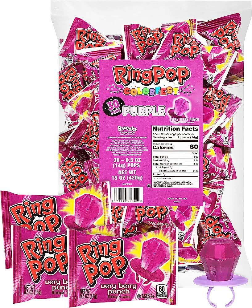 Ring Pop Individually Wrapped Purple Very Berry 30 Count Bulk Lollipop Summer Pack – Very Berry... | Amazon (US)