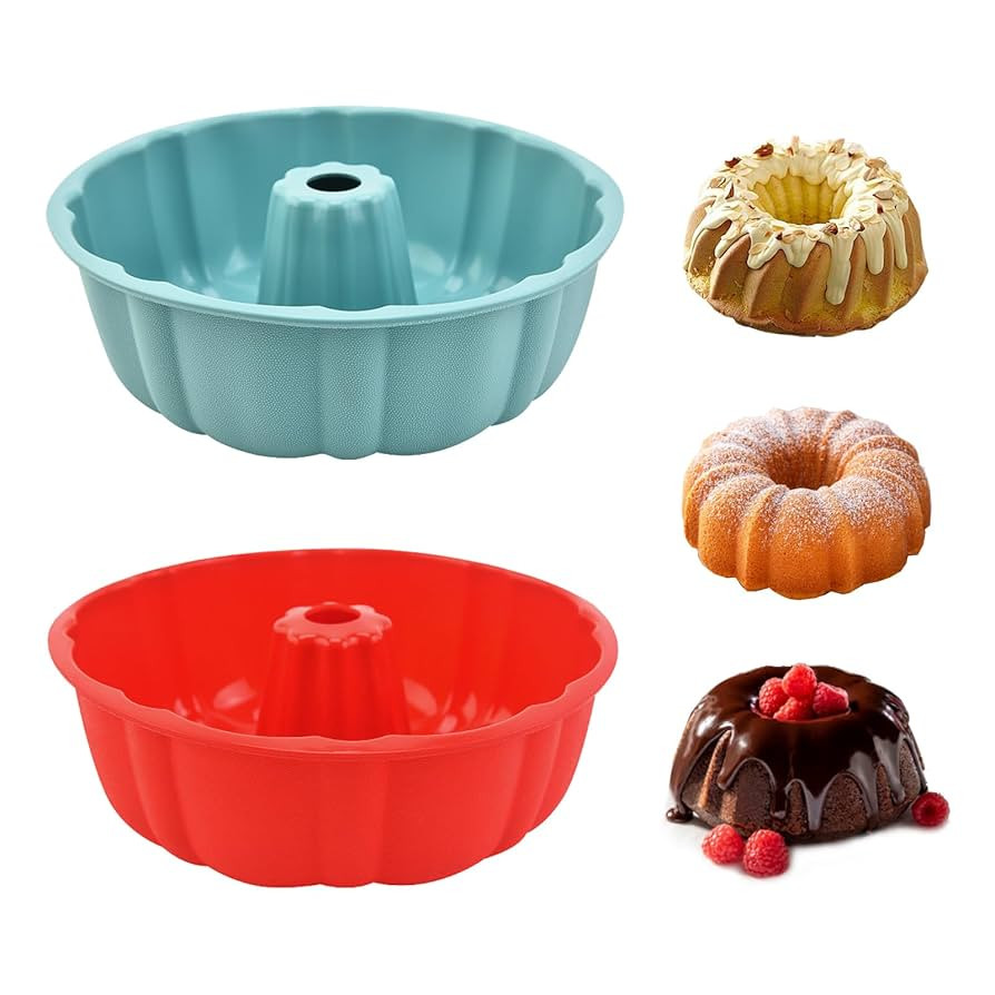 2 Pack Silicone Bundt Cake Pan Nonstick,10 Inch, Silicone Cake Molds,Pound Cake Pan, Baking for J... | Amazon (US)