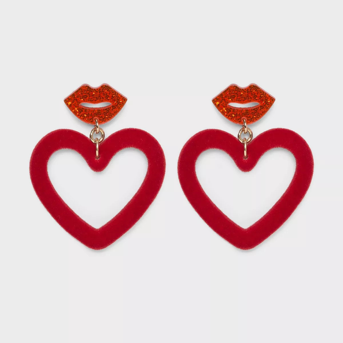 Lip and Flocked Heart Drop Earrings - Red | Target