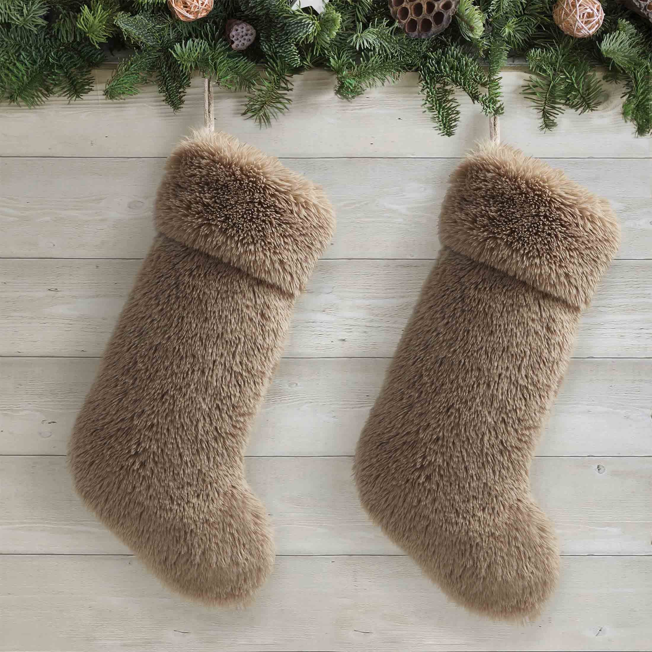 My Texas House Angel Tan Faux Fur Christmas Stockings, 20" x 10" (2 Count) - Walmart.com | Walmart (US)