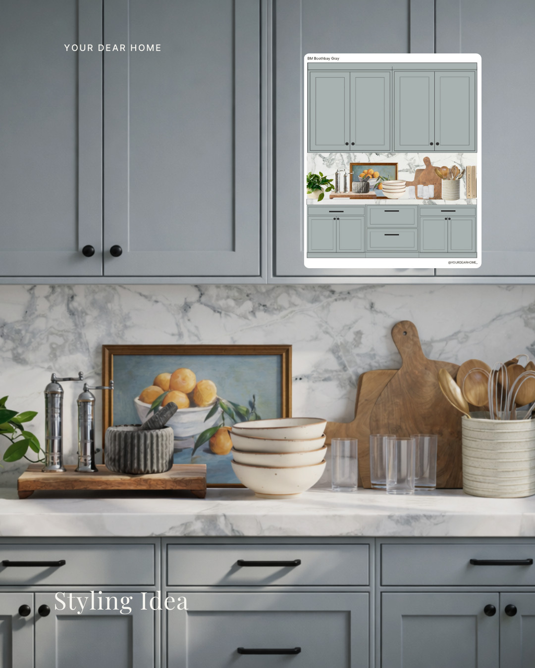 For this kitchen countertop styling, I wanted things to feel clean but not empty. A mix of everyday pieces, some warm wood, a small stack of bowls, and a framed piece is usually all it takes. Easy, practical, and still really nice to look at. 

 #LTKHome
