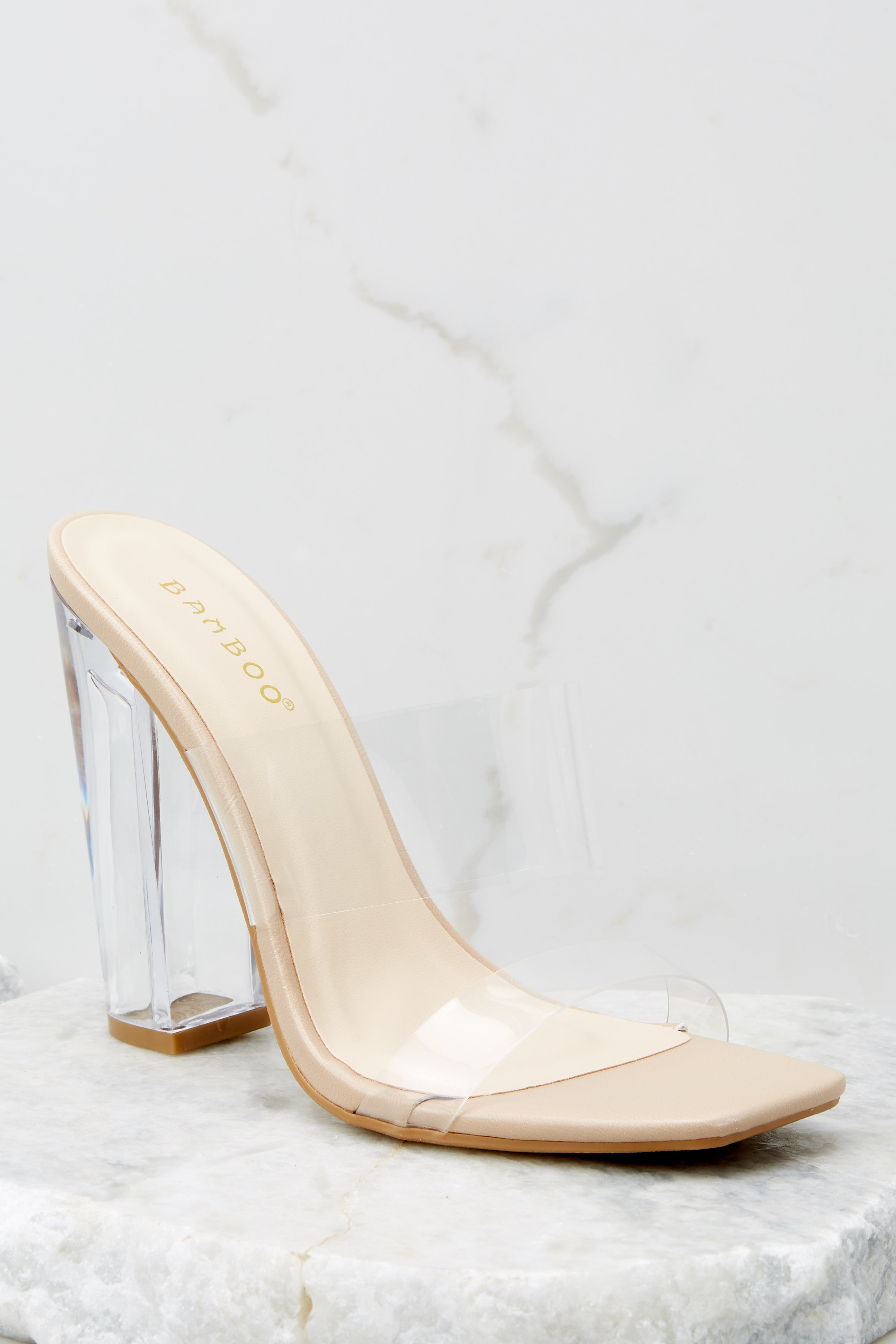 Grand Entrance Nude And Clear High Heel Sandals | Red Dress 