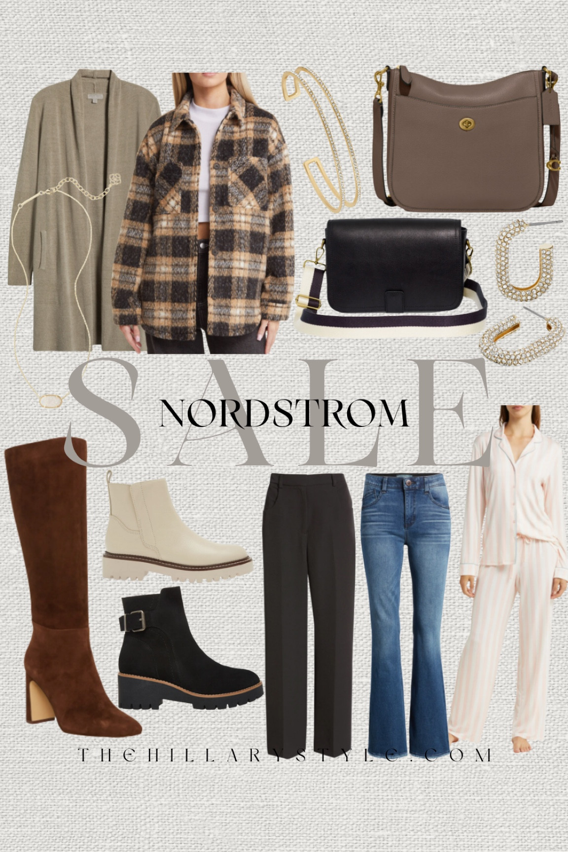 Nordstrom Sale: fall fashion staples and basics for top brands on sale at Nordstrom. Cardigan, plaid shacket, black trousers, bootcut denim, jeans, pajamas, knee boots, ankle boots, Chelsea boots, handbag, crossbody bag, gold hoops, bracelet, necklace. Barefoot Dreams, Coach, Madewell, Steve Madden, Kendra Scott, Baublebar.

#LTKSeasonal #LTKsalealert #LTKstyletip