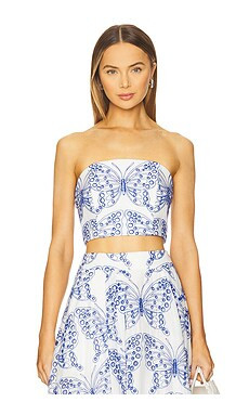 MILLY Butterfly Eyelet Strapless Crop Top in White & Blue from Revolve.com | Revolve Clothing (Global)