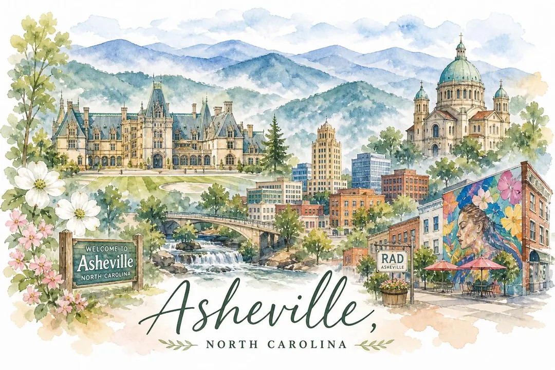 Asheville North Carolina Watercolor PNG | Asheville Travel Print | Blue Ridge Mountains Digital D... | Etsy (Global)