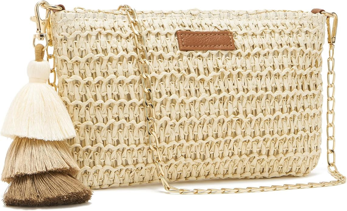 Small Straw Purse for Women Summer Clutch Purses Beach Woven Envelope Bag Raffia Shoulder,Straw C... | Amazon (US)