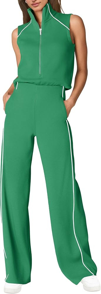 SENSERISE Womens Summer Jumpsuits Dressy Casual Sleeveless Mock Neck Top Wide Leg Pants Romper wi... | Amazon (US)