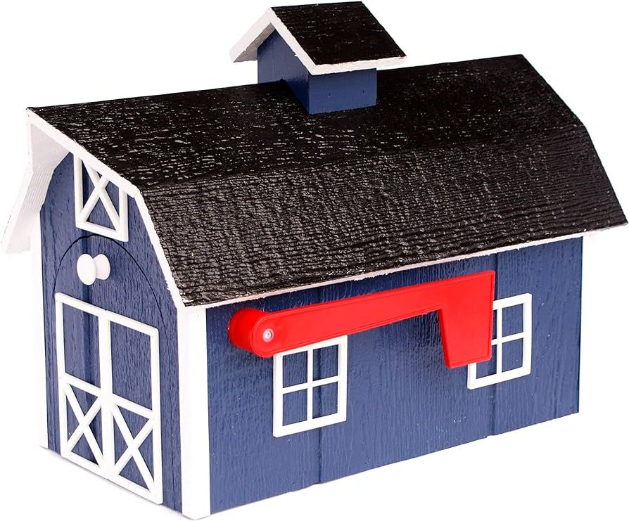 AmishToyBox.com Deluxe Wooden Mailbox, Dutch Barn Style (Navy Blue with White Trim) | Amazon (US)