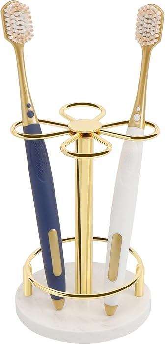 HarJue Toothbrush Holder Stand for Bathroom, Metal Toothbrush Organizer with Marble Base, Toothbr... | Amazon (US)