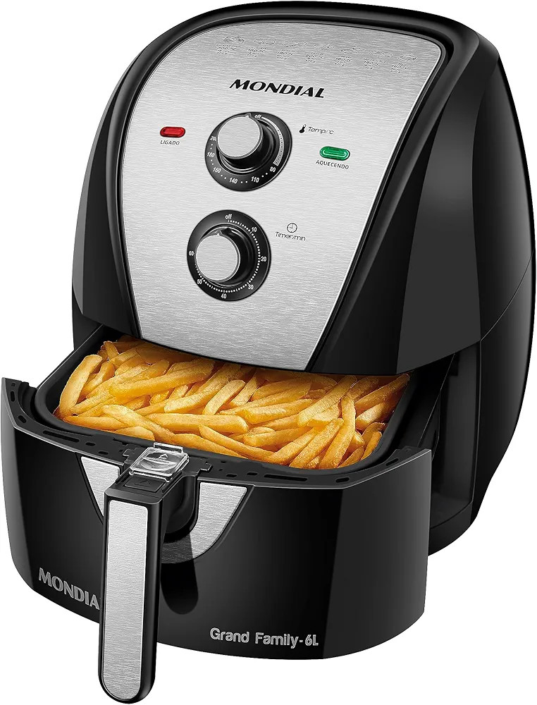 Fritadeira Sem Óleo Air Fryer 6L, Mondial, Preto/Inox, 1900W, 110V - AFN-60-BI | Amazon (BR)