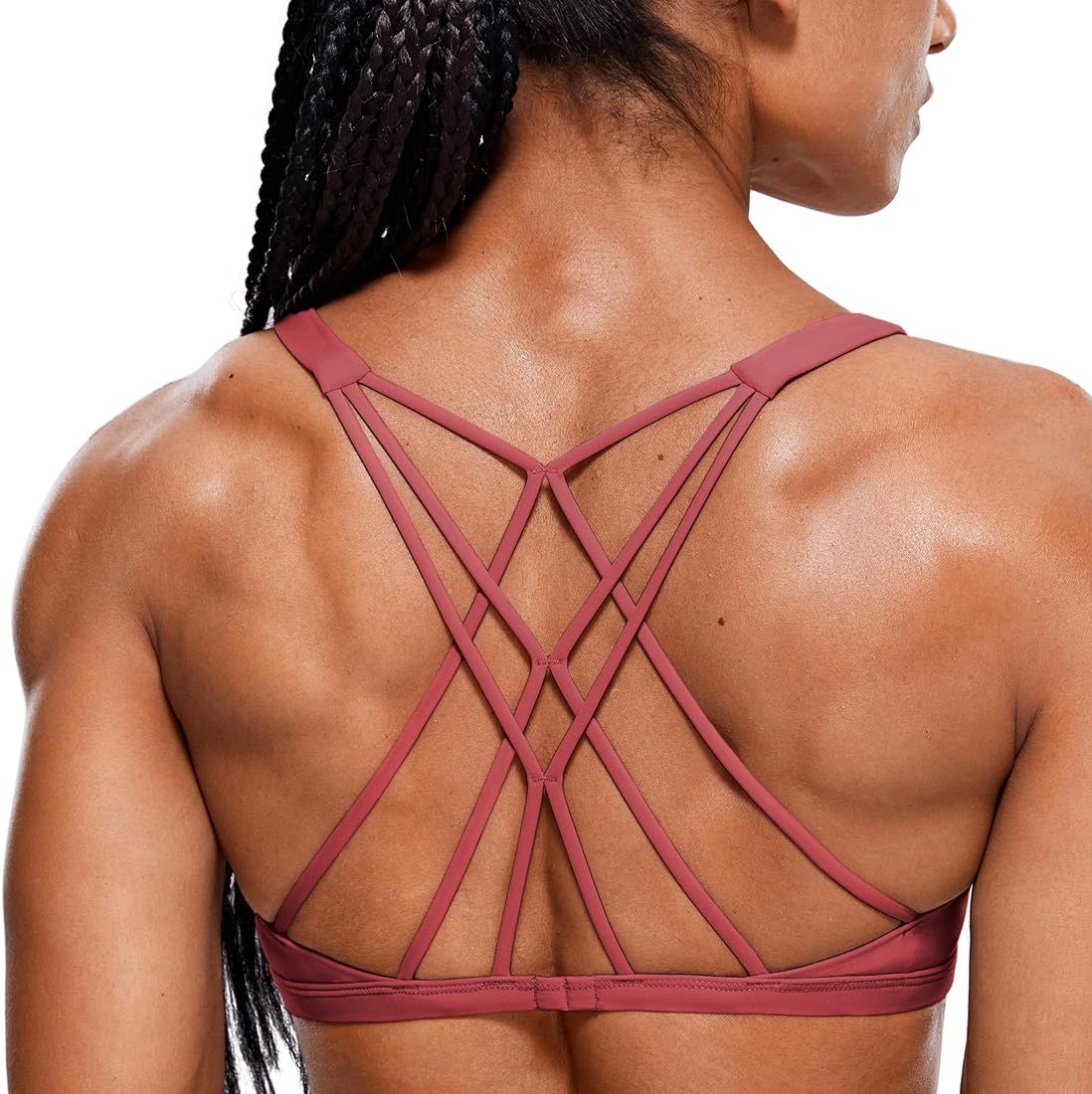 CRZ YOGA Women's Strappy Sports Bra - Criss Cross Back Padded Medium Support Wireless Bra Sexy Worko | Amazon (US)