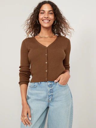 Long-Sleeve Cropped Rib-Knit Cardigan Sweater for Women | Old Navy (US)