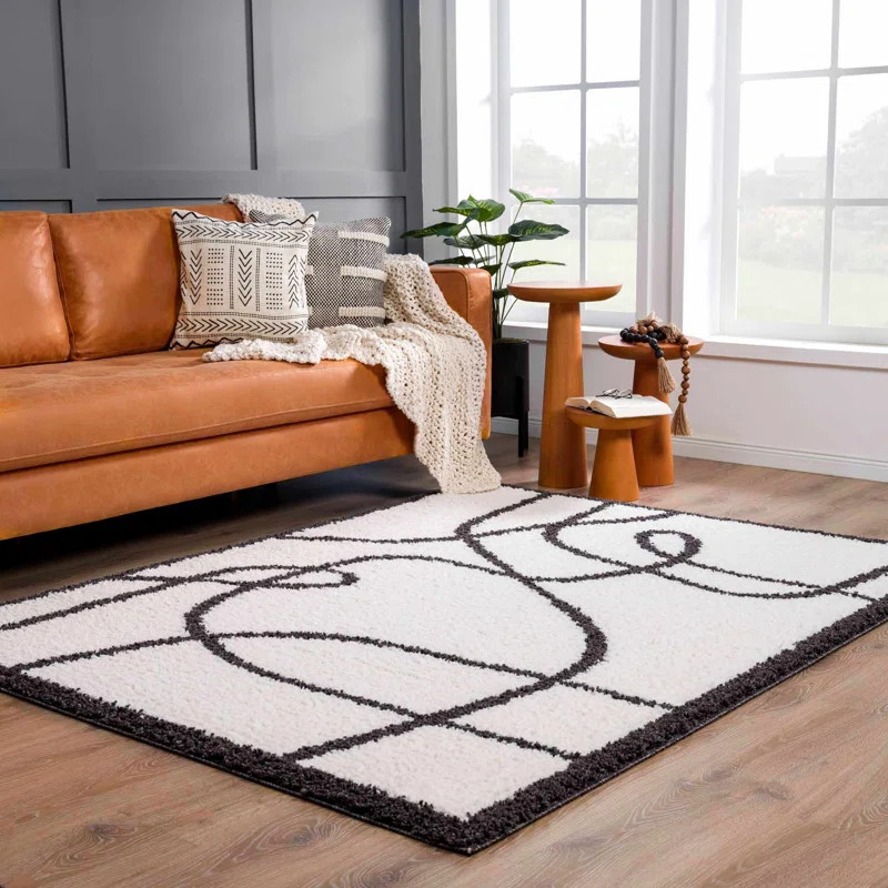 Wrought Studio™ Rectangle Danicka Abstract Machine Woven Polyester Area Rug in White/Black | Wa... | Wayfair North America