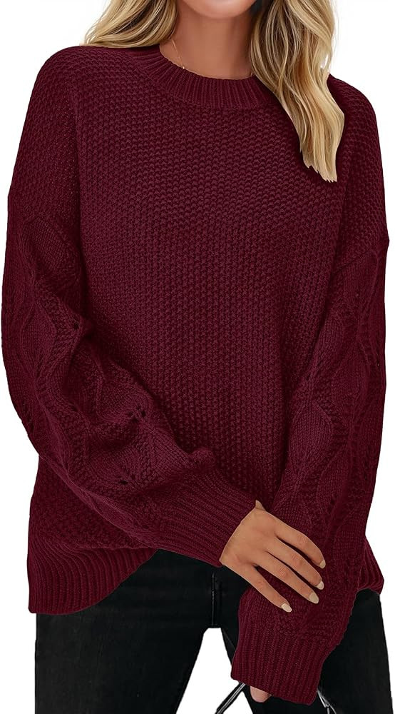 PRETTYGARDEN Sweaters Crew Neck Cable Knit Oversized Sweater Top | Amazon (US)