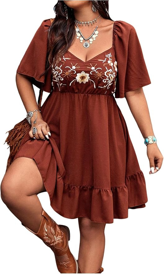 Verdusa Women's Plus Size Western Boho Floral Dress Cowgirl Country Concert Vacation Outfits Flow... | Amazon (US)