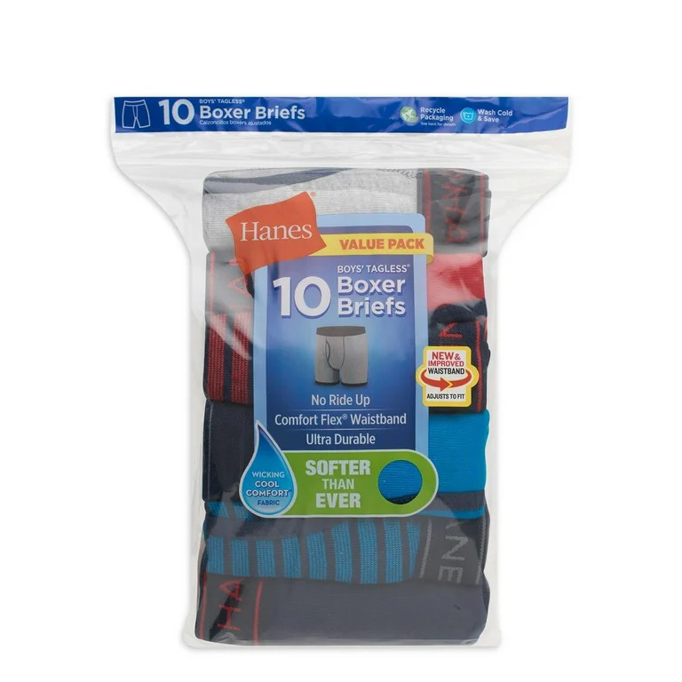 Hanes Boys’ Comfort Flex Tagless Boxer Briefs, 10 Pack, Sizes S-XL | Walmart (US)