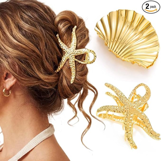 Fashey Seashell Hair Claw Clips Gold Metal Hair Clip Starfish Claw Clip Hair Accessories for Wome... | Amazon (US)