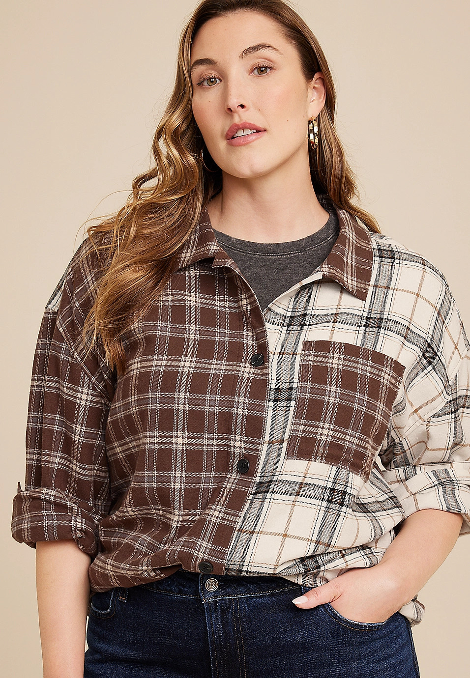 Plus Size Cabin Plaid Boyfriend Button Up Shirt | Maurices