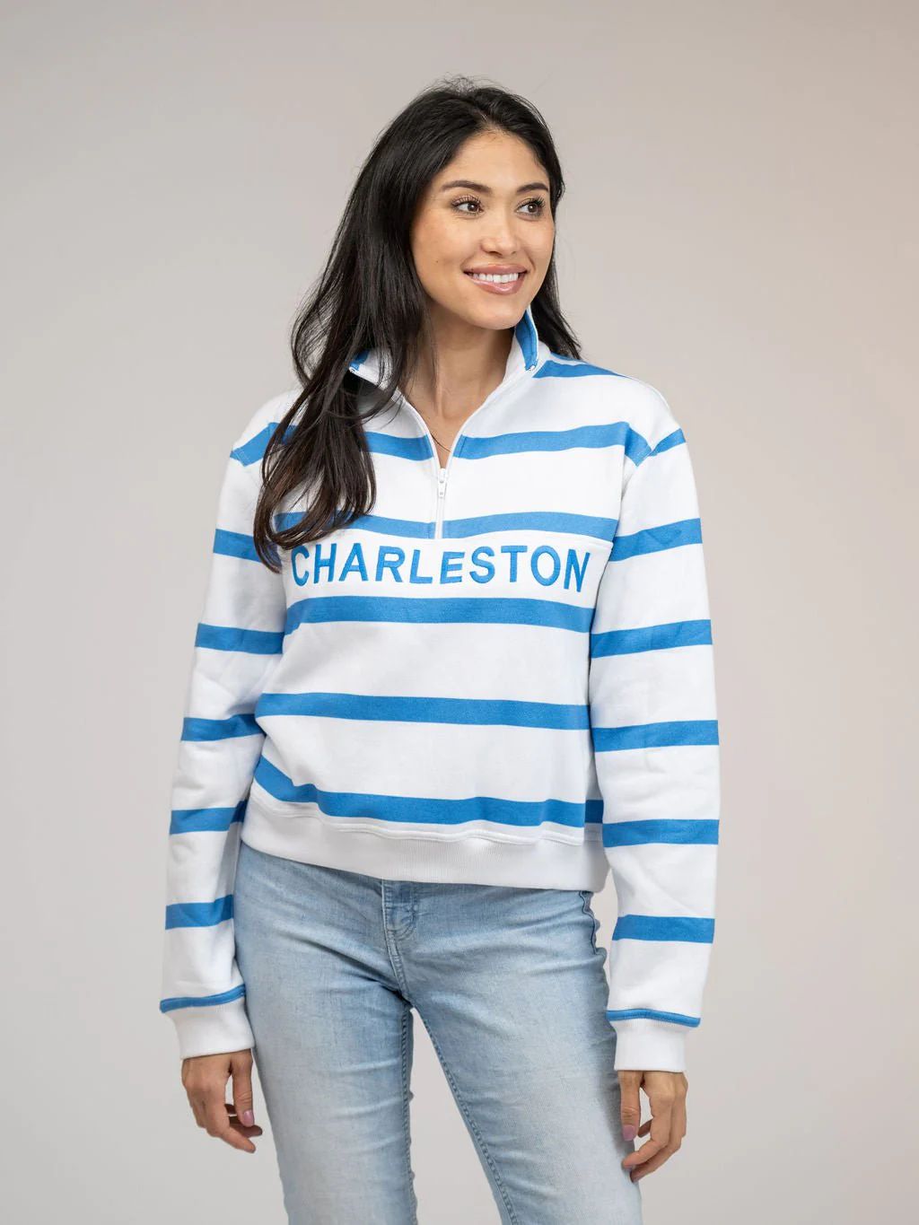 Charleston Half Zip in Blue Stripes | Beau & Ro