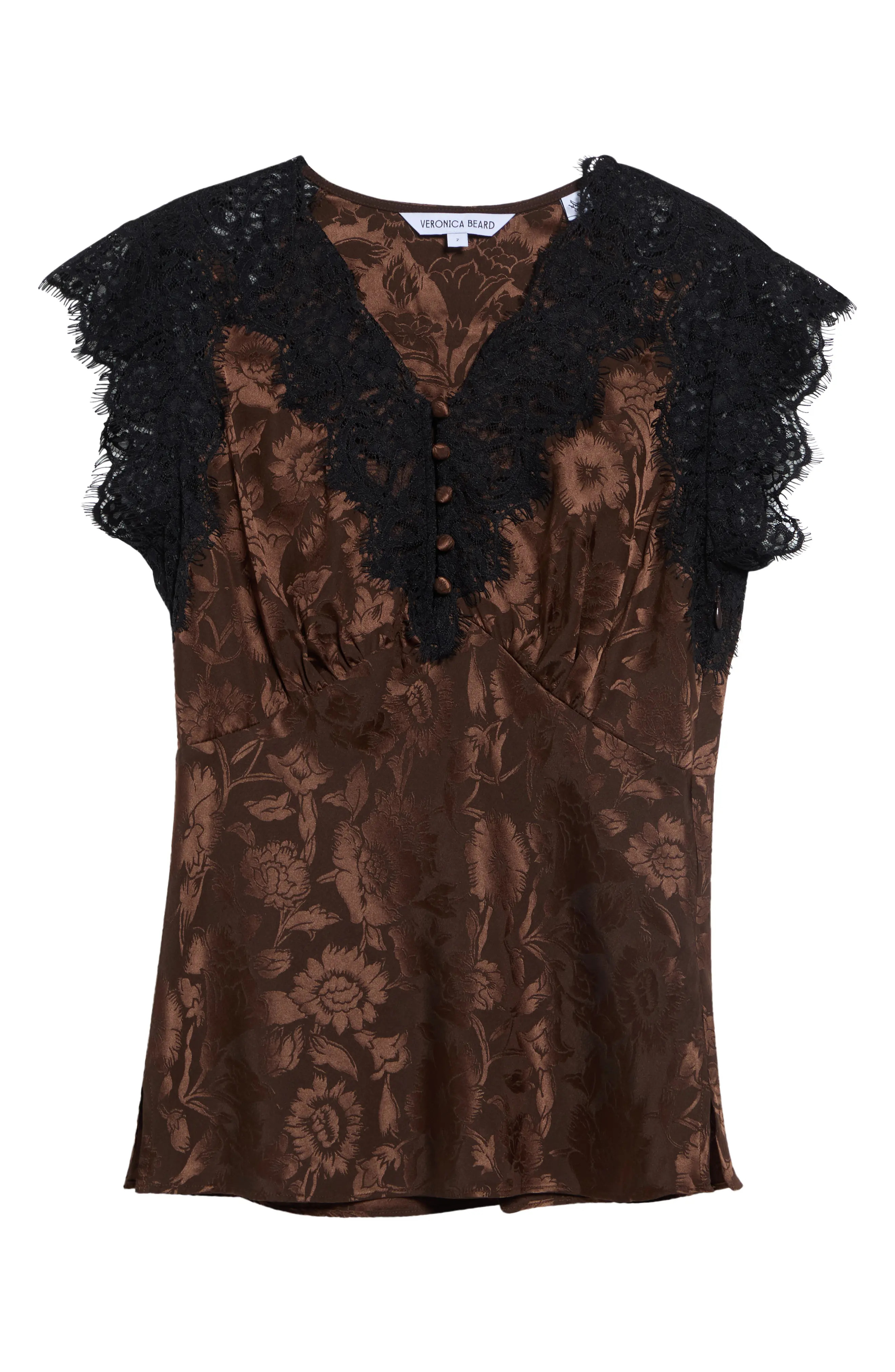 Veronica Beard Pascaline Floral Print Top in Espresso at Nordstrom, Size 2 | Nordstrom