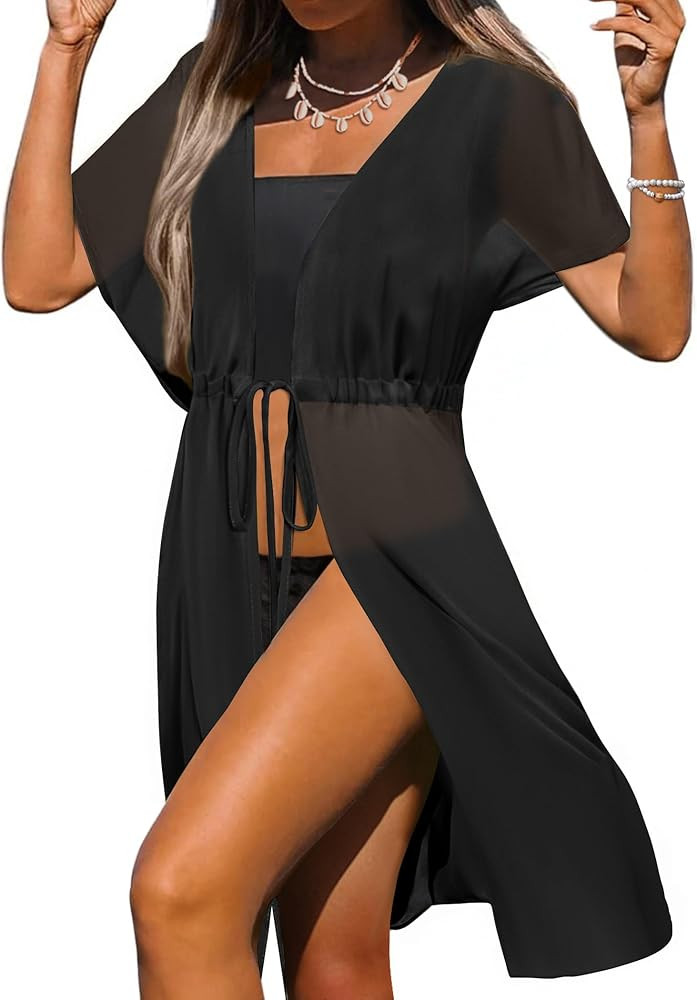 Ekouaer Bathing Suit Cover Up Chiffon Swim Suit Coverup Tie Front Sheer Beach Kimono Coverups Swi... | Amazon (US)