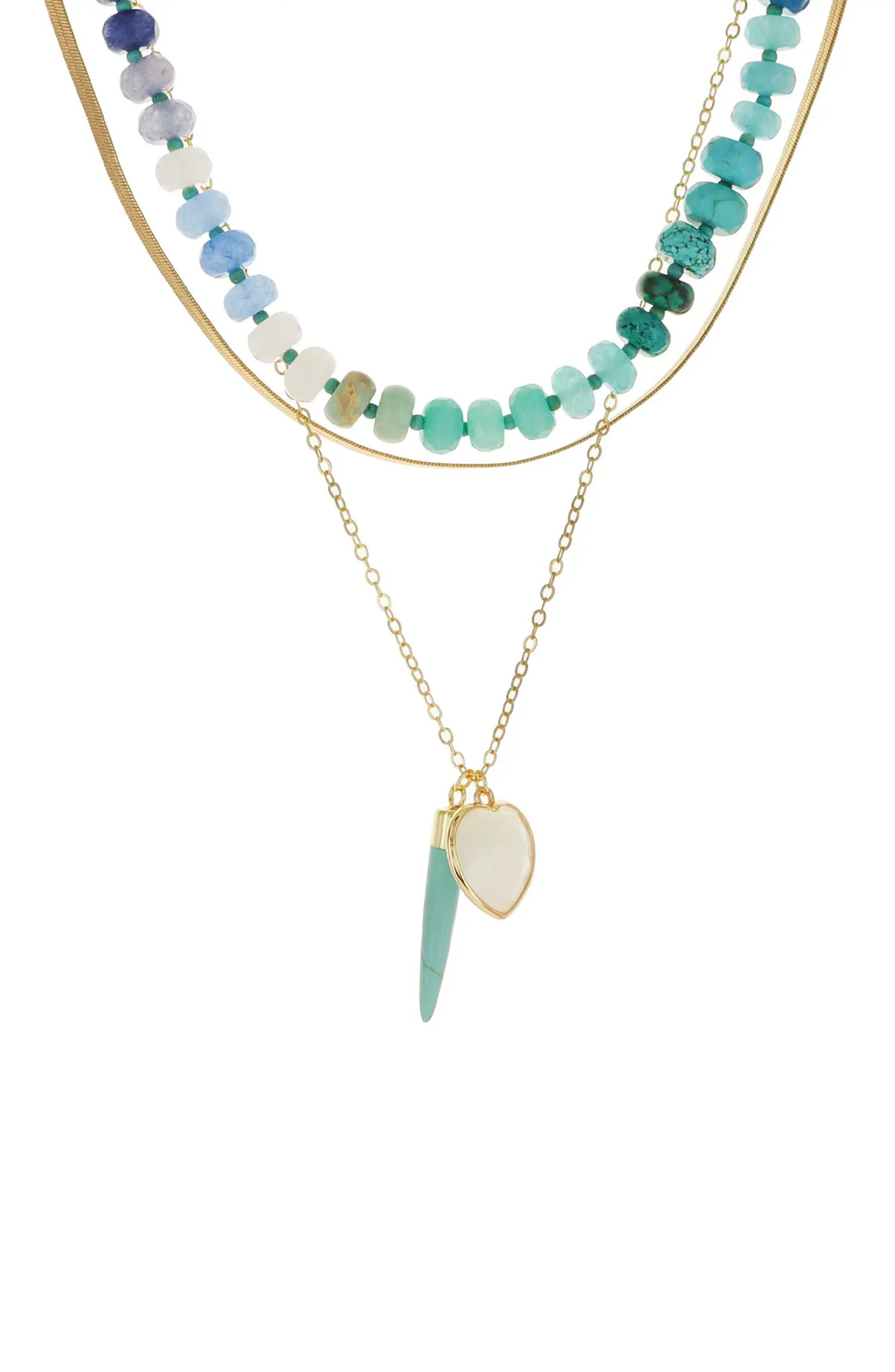 Beaded Stone Pendant Layered Necklace | Nordstrom Rack