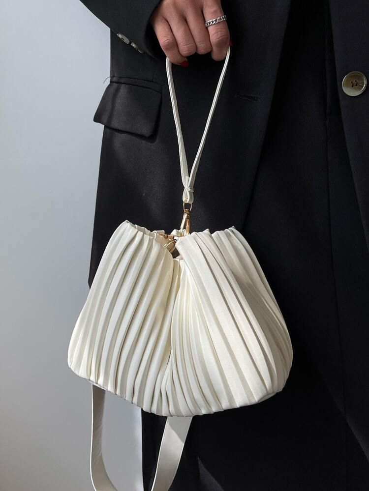 Ruched Detail Top Handle Bucket Bag | SHEIN
