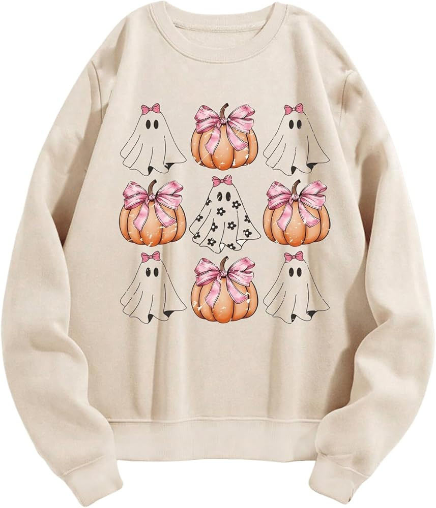 SHENHE Women's Halloween Sweatshirt Graphic Crewneck Pumpkin Ghost Print Sweatshirt Top | Amazon (US)