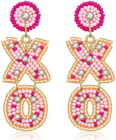 Valentine’s Day Earrings Beaded Heart Drop Earrings Edged in gold beading Fashion Trendy Big Lo... | Amazon (US)