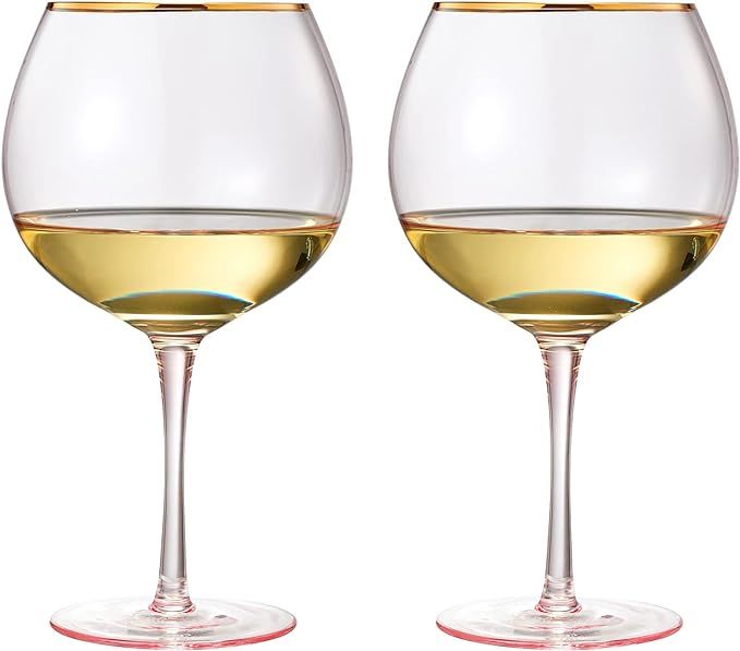 Colored Blush Pink & Gilded Rim Wine Glassware, Large 23oz Cocktail & Champagne Glasses 2-Set Vib... | Amazon (US)