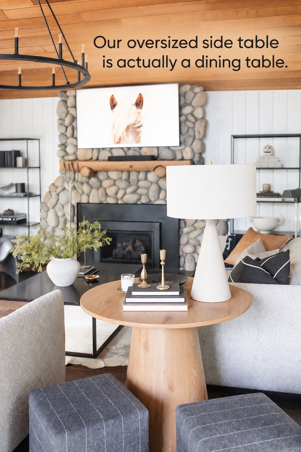 The Dining Table We Use as an Oversized Side Table

One of my favorite decorating tricks—this round pedestal dining table works perfectly as an oversized side table in our living room. The warm wood adds softness, while the sculptural base gives it that elevated, designer look.

Shop the table below. 🤎