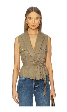 MORE TO COME Aaliyah Faux Suede Vest in Dark Olive Green from Revolve.com | Revolve Clothing (Global)