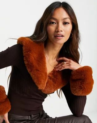 ASOS DESIGN faux fur collar in brown | ASOS | ASOS (Global)