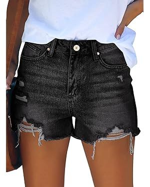 GRAPENT Women's High Waisted Ripped Stretchy Denim Hot Short Summer Jean Shorts | Amazon (US)