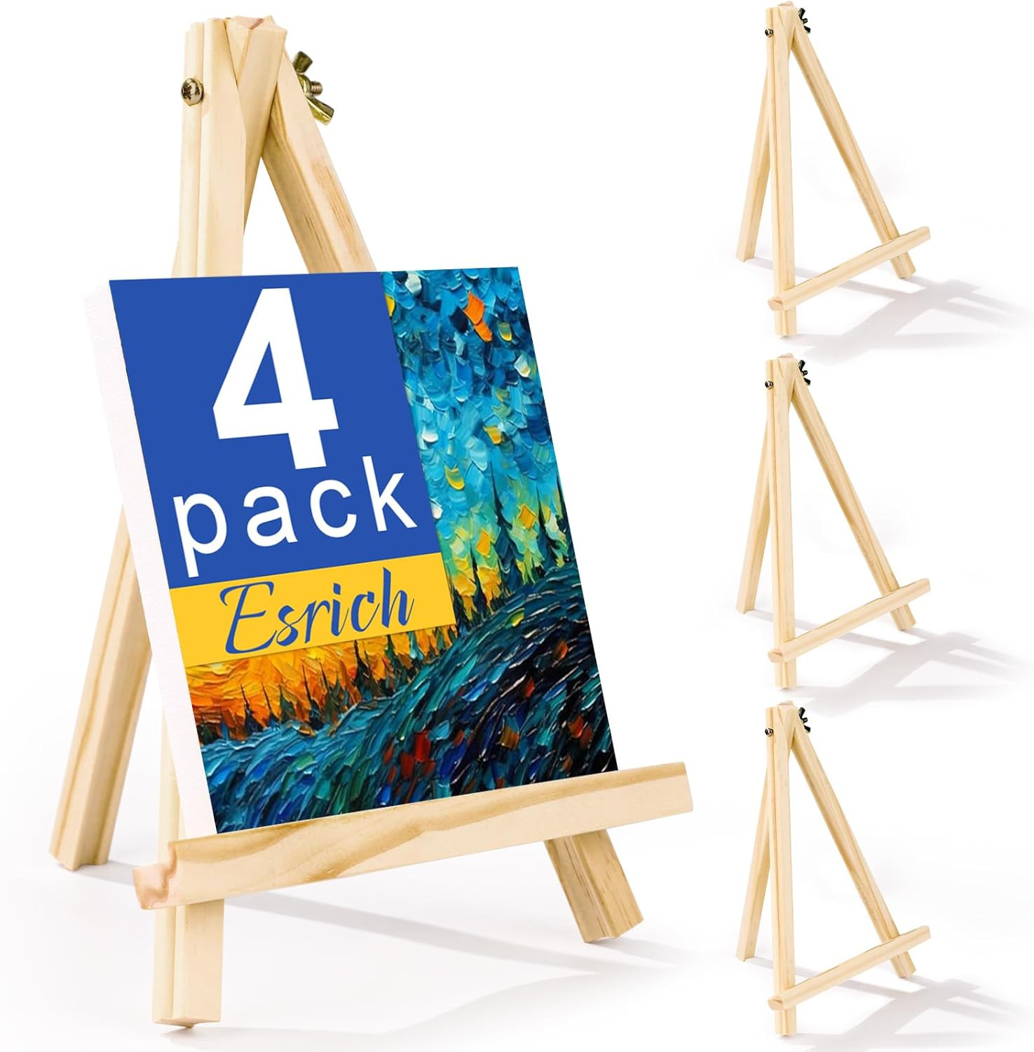 ESRICH 4 PCS 9 Inch Wood Easels, Easel Stand for Painting Canvases, Art and Crafts, Tripod, Paint... | Amazon (US)