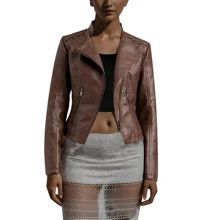 EHQJNJ Womens Leather Jacket with Hoodie Women s Solid Color Short Jacket Slim Leather Jacket Leather Jacket Women Leopard Jackets for Women | Walmart (US)