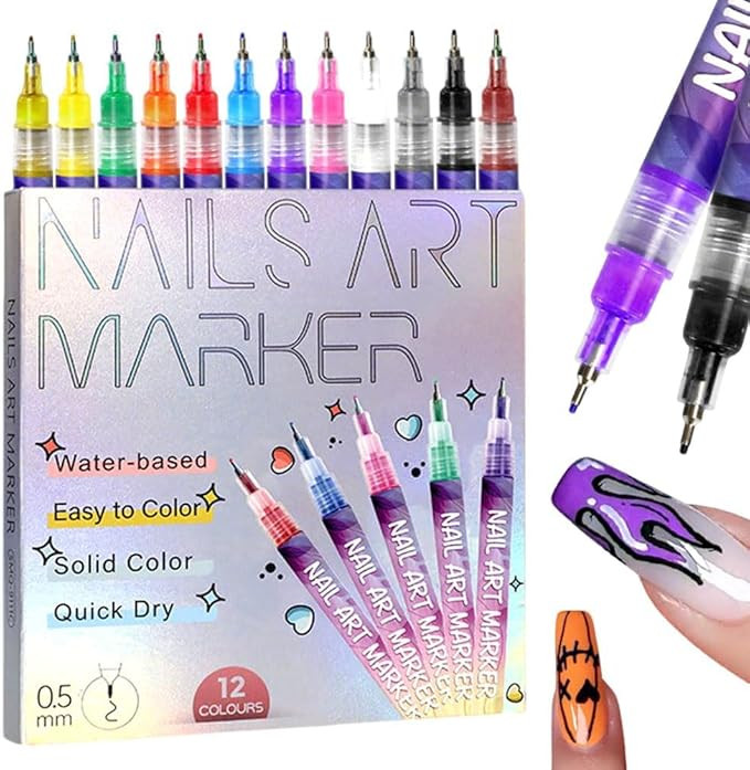 12 Colors Nail Art Pens Set, 2026 New Nail Art Markers Doodle Pen for Kids Adults, Nail Polish Pe... | Amazon (US)